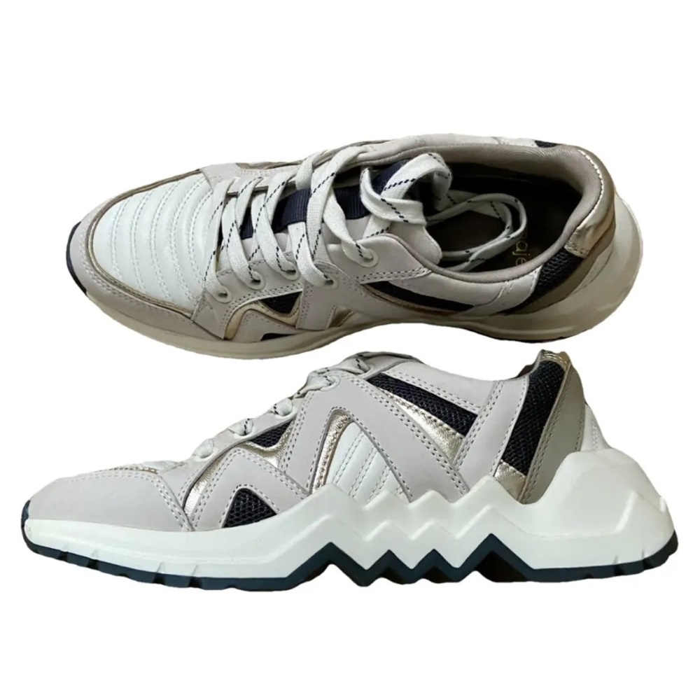 Maje Women's Sneakers in White and navy with silver